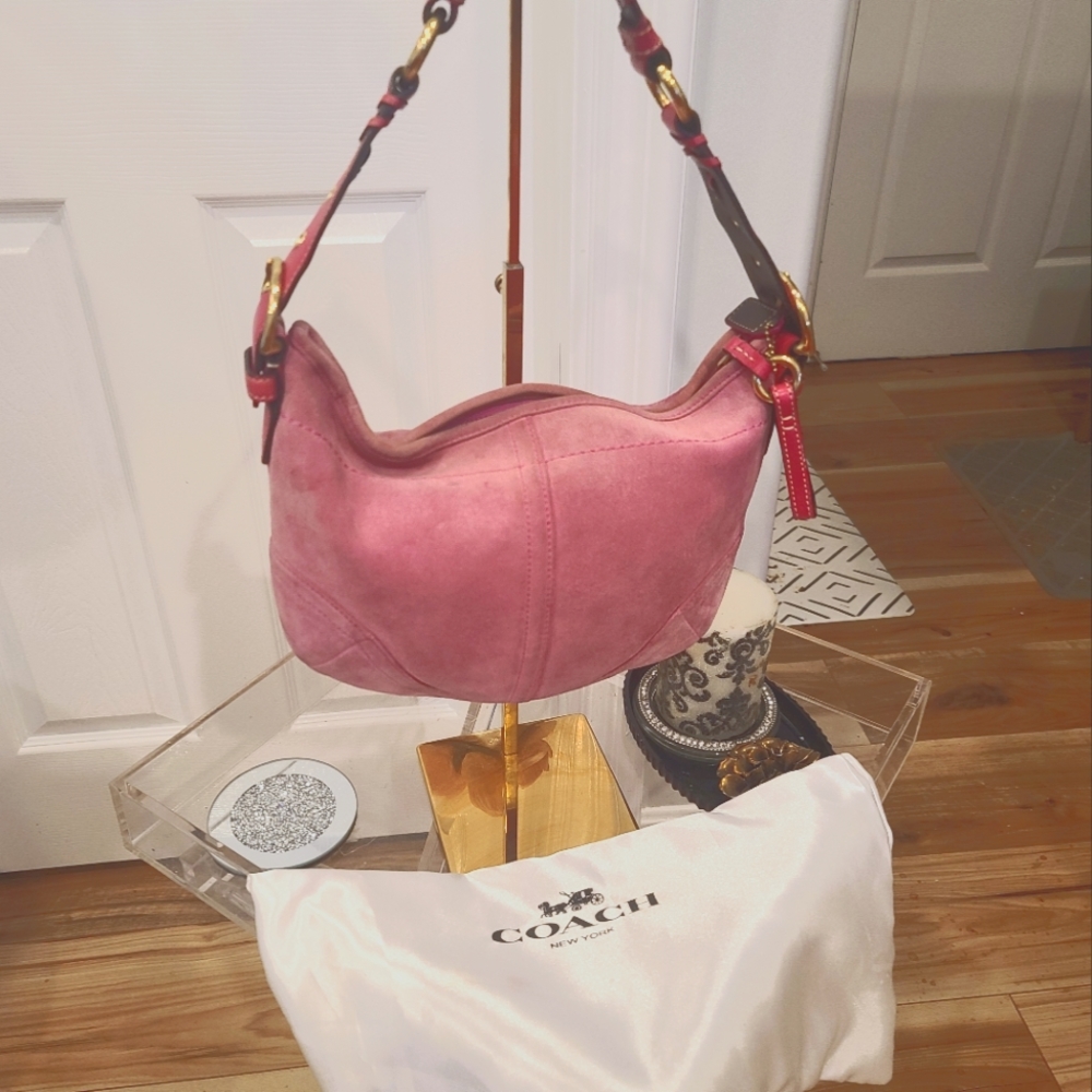 Pink Suede Coach Bag w Dust Bag